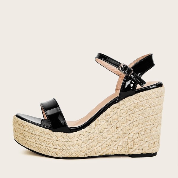 

Open Toe Buckle Strap Espadrille Wedges
