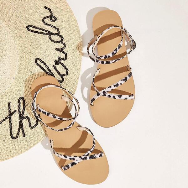 

Two Tone Ankle Strap Flat Sandals