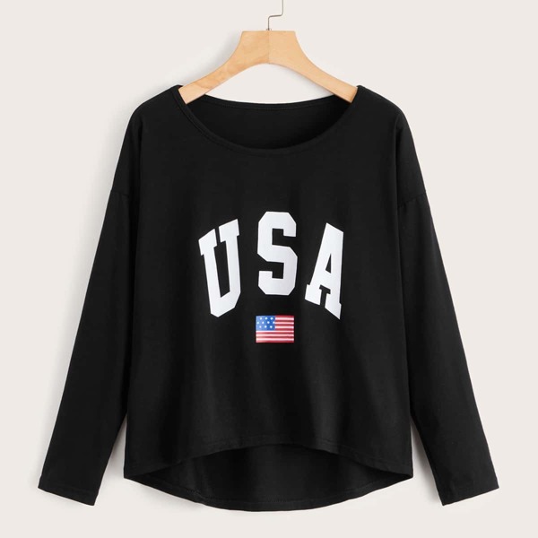 

Stars and Stripes Print High Low Tee