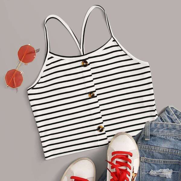 

Striped Button Front Cami Top
