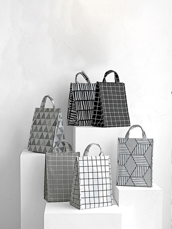 

Geometric Pattern Insulation Lunch Bag 1pc, Black and white