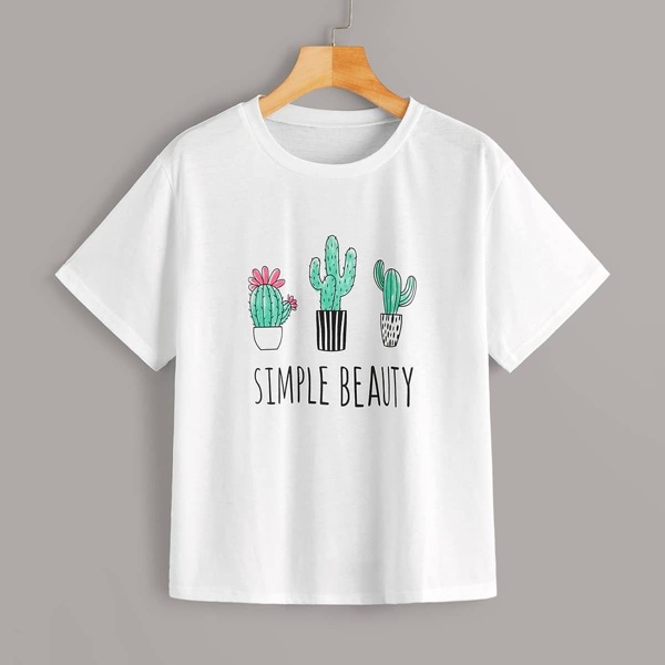 

Cactus And Letter Print Tee, White