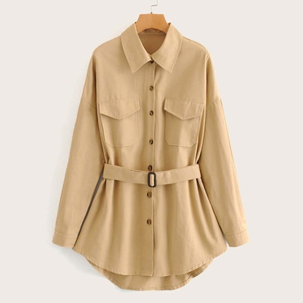 

High Low Curved Hem Belted Unity Blouse