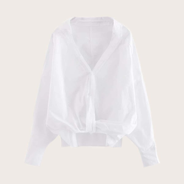 High Low Twist Hem V-neck Blouse