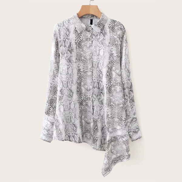 

Snake Print Button Front Asymmetrical Hem Blouse