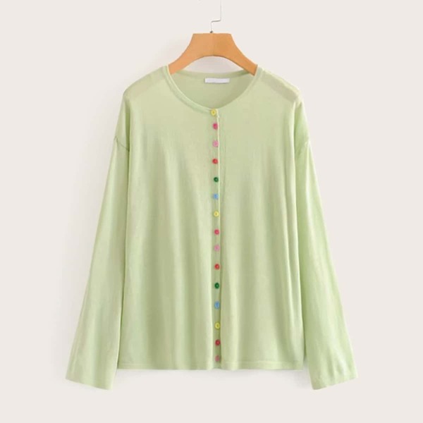 

Drop Shoulder Multicolored Button Front Knit Top