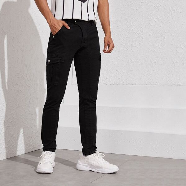 

Men Solid Side Pockets Straight Leg Jeans, Black