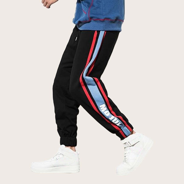 

Men Letter Print Side Stripe Sweatpants
