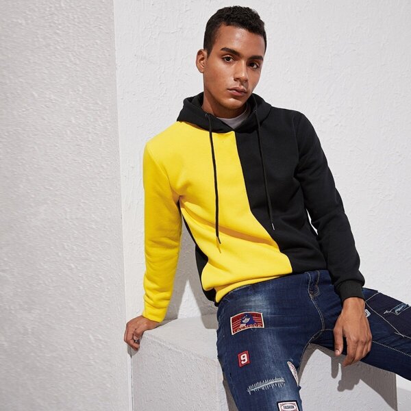 

Men Cut And Sew Drawstring Hooded Sweatshirt