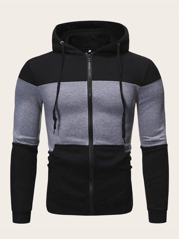 

Men Cut And Sew Zip Up Drawstring Hoodie, Multicolor