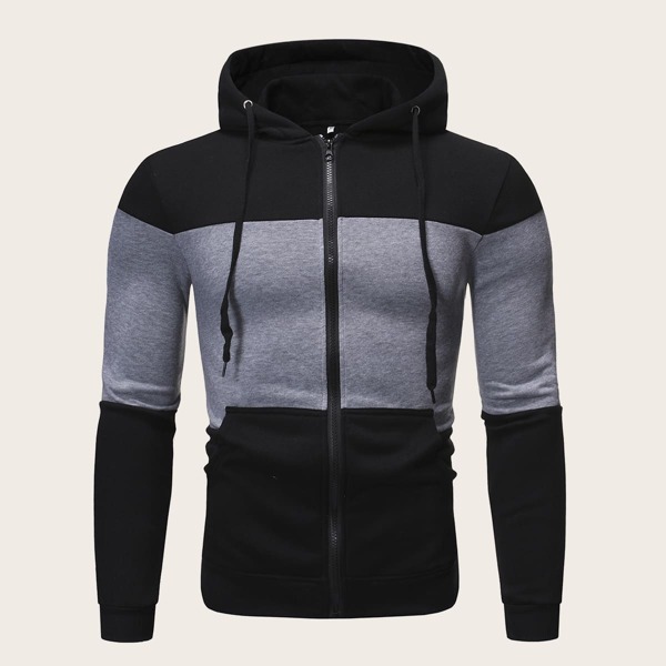 

Men Cut And Sew Zip Up Drawstring Hoodie, Multicolor