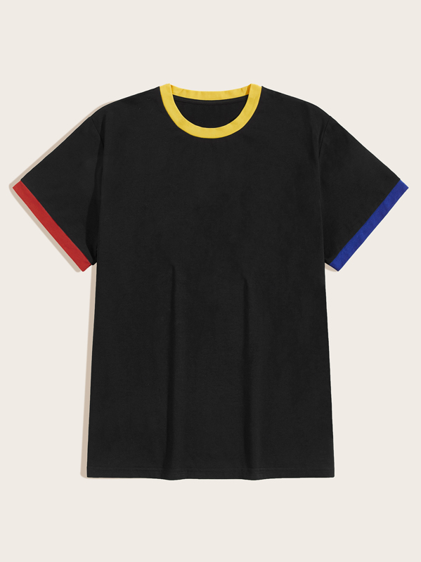 

Men Contrast Binding Ringer Tee, Black