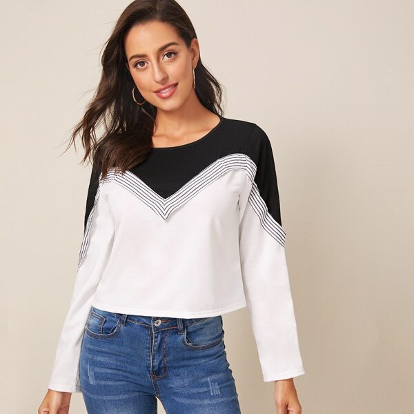 

Cut And Sew Stripe Panel Sweatshirt, Black and white