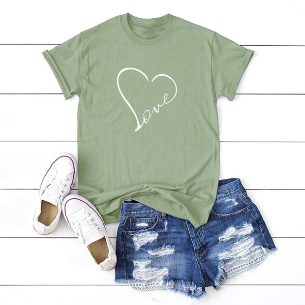 

Heart Print Short Sleeve Tee, Green