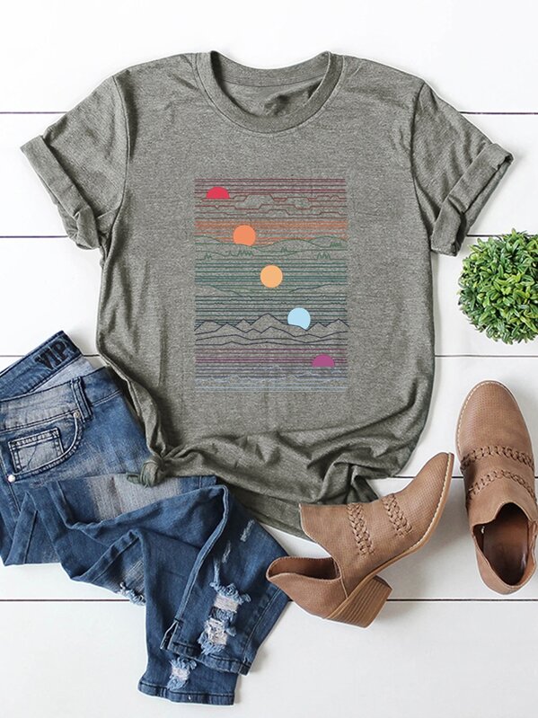 

Landscape Print Short Sleeve Tee, Grey