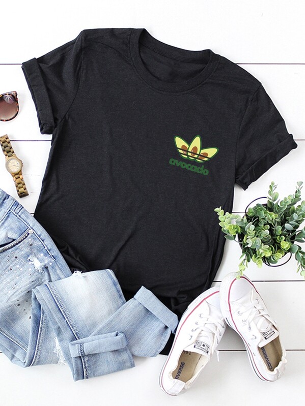 

Avocado & Letter Graphic Tee, Black