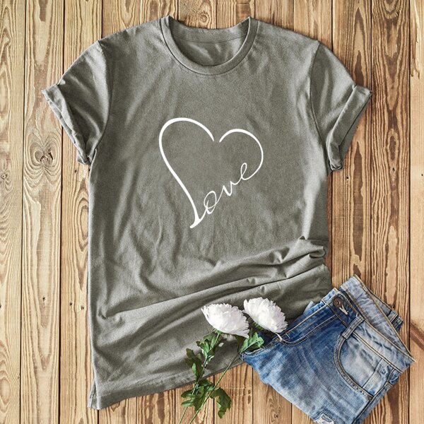

Heart Print Short Sleeve Tee, Grey