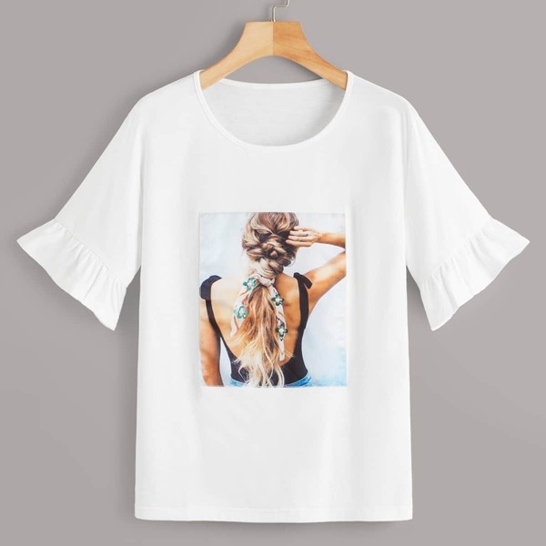 

Figure Print Flounce Sleeve Tee