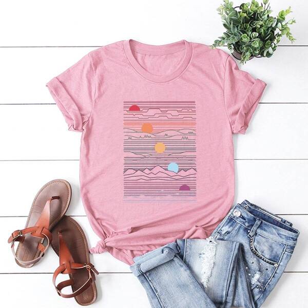 

Landscape Print Short Sleeve Tee, Pink