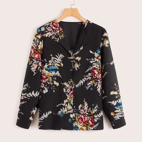 

Floral Print Shirt, Black