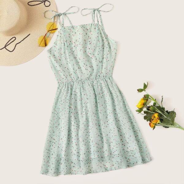 

Zip Back Ditsy Floral Tied Strap Sundress