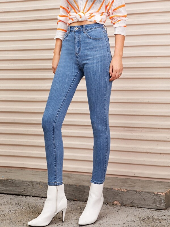 

High Waist Skinny Jeans, Blue, Tasha