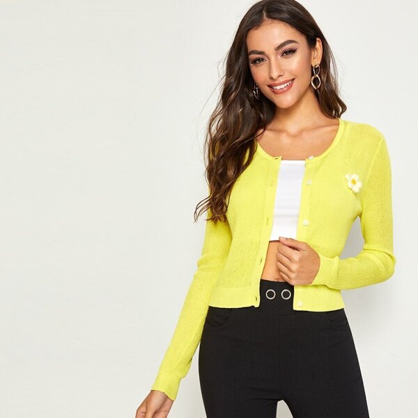 

Neon Yellow Appliques Detail Cardigan