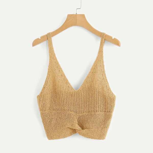 

Plunging Twist Hem Knit Top