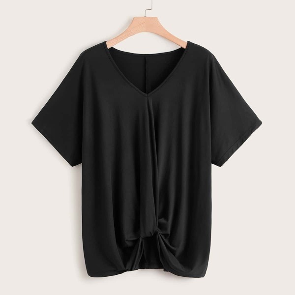

Plus V Neck Twist Tee, Black
