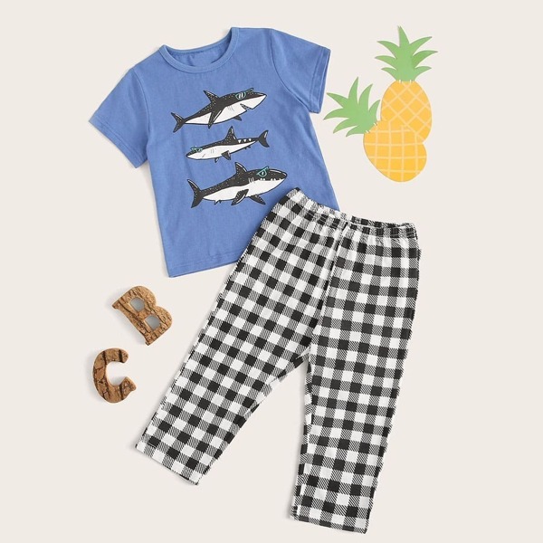 

Toddler Boys Shark Graphic Plaid Pajama Set, Multicolor