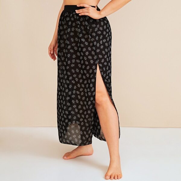 

Plus Calico Print Side Split Cover Up, Black