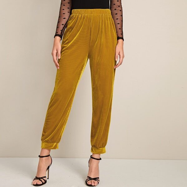 

Corduroy Solid Elastic Waist Pants