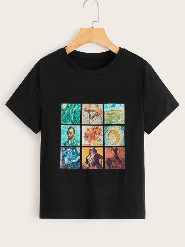 

Van Gogh Oil Painting Pattern Tee, Black