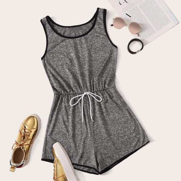 

Contrast Binding Tie Waist Marled Tank Playsuit