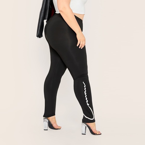 

Plus Graphic Print Leggings, Black