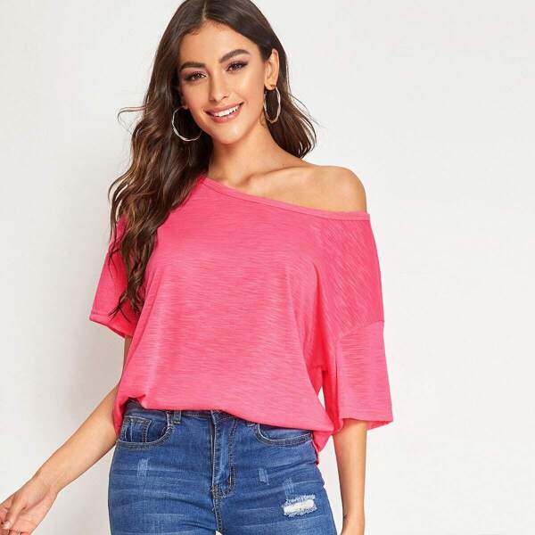 

Solid Split Hem Drop Shoulder Top