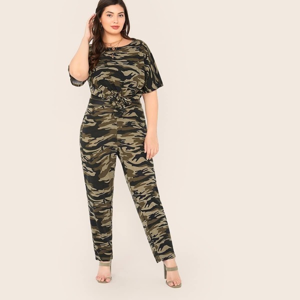 

Plus Camo Tie Front Top & Pants Set, Multicolor