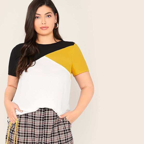 

Plus Short Sleeve Cut-and-Sew Top