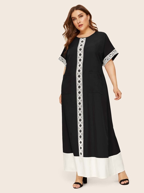 

Plus Lace Insert Patch Pocket Tent Dress, Black, Franziska