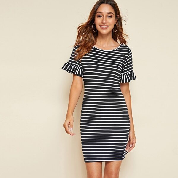 

Ruffle Cuff Striped Dress