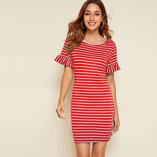 

Striped Flounce Sleeve Tunic T-shirt Dress