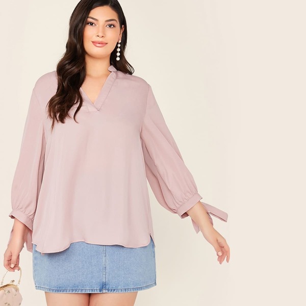

Plus Knot Sleeve Solid Top, Pink pastel