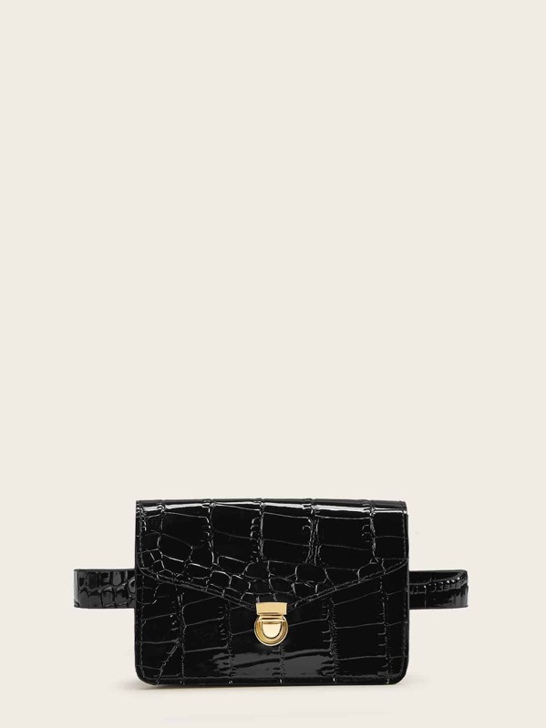 

Push Lock Croc Embossed Fanny Pack, Black