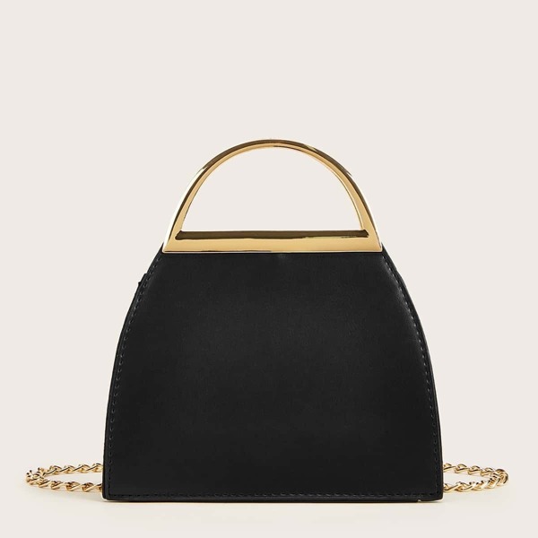 

Metal Handle Chain Strap Satchel Bag