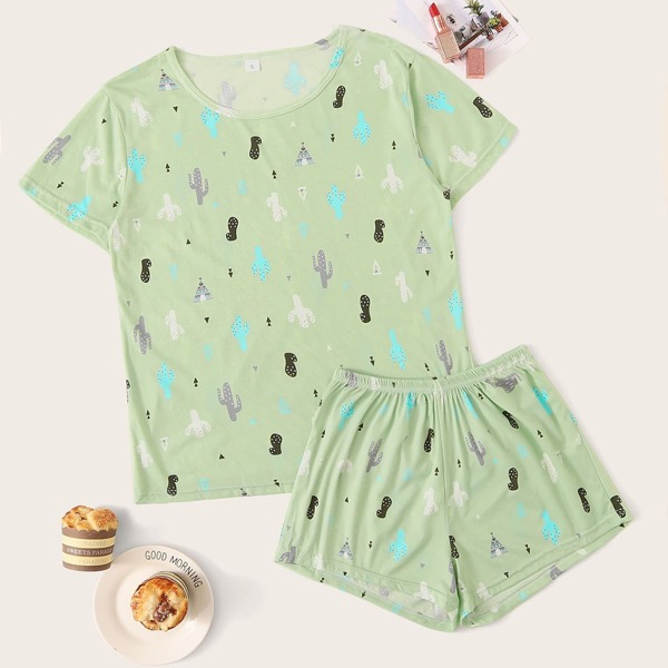 

Cactus Print Pajama Set, Green