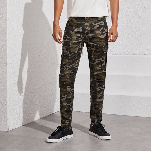 

Men Camo Print Flap Pocket Side Cargo Jeans