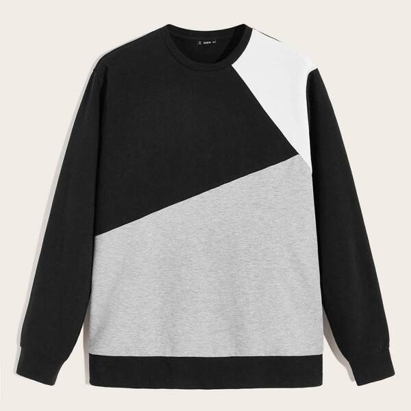 

Men Crew Neck Heather Grey Panel Pullover, Multicolor