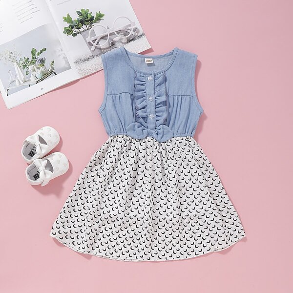 

Toddler Girls Bow Tie Colorblock Ruffle Dress