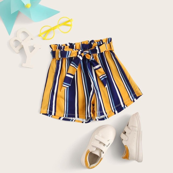 

Toddler Girls Tie Waist Colorful Stripe Shorts