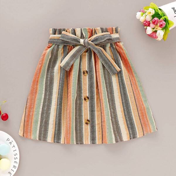 

Toddler Girls Tie Waist Colorful Stripe Skirt, Multicolor
